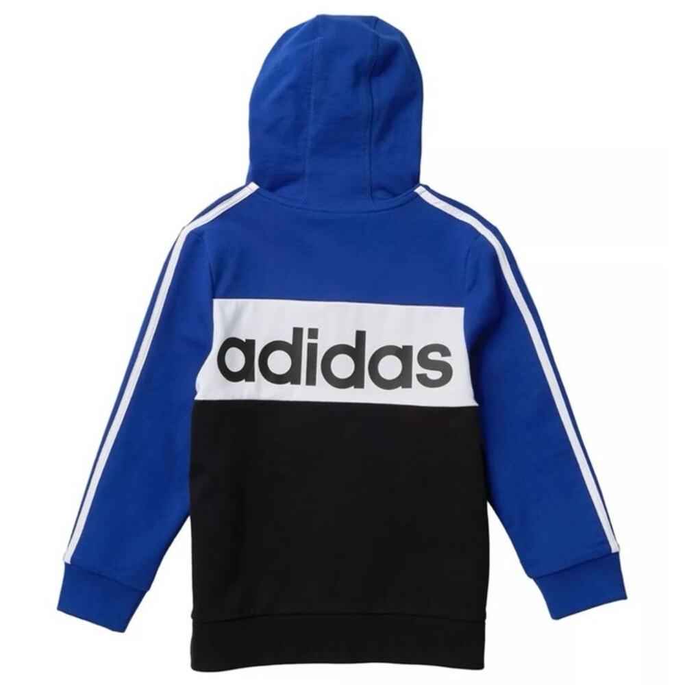 Adidas Big Boy's Colorblock Ful Zip Hooded Sweatshirt Blue Black White Hoodie M